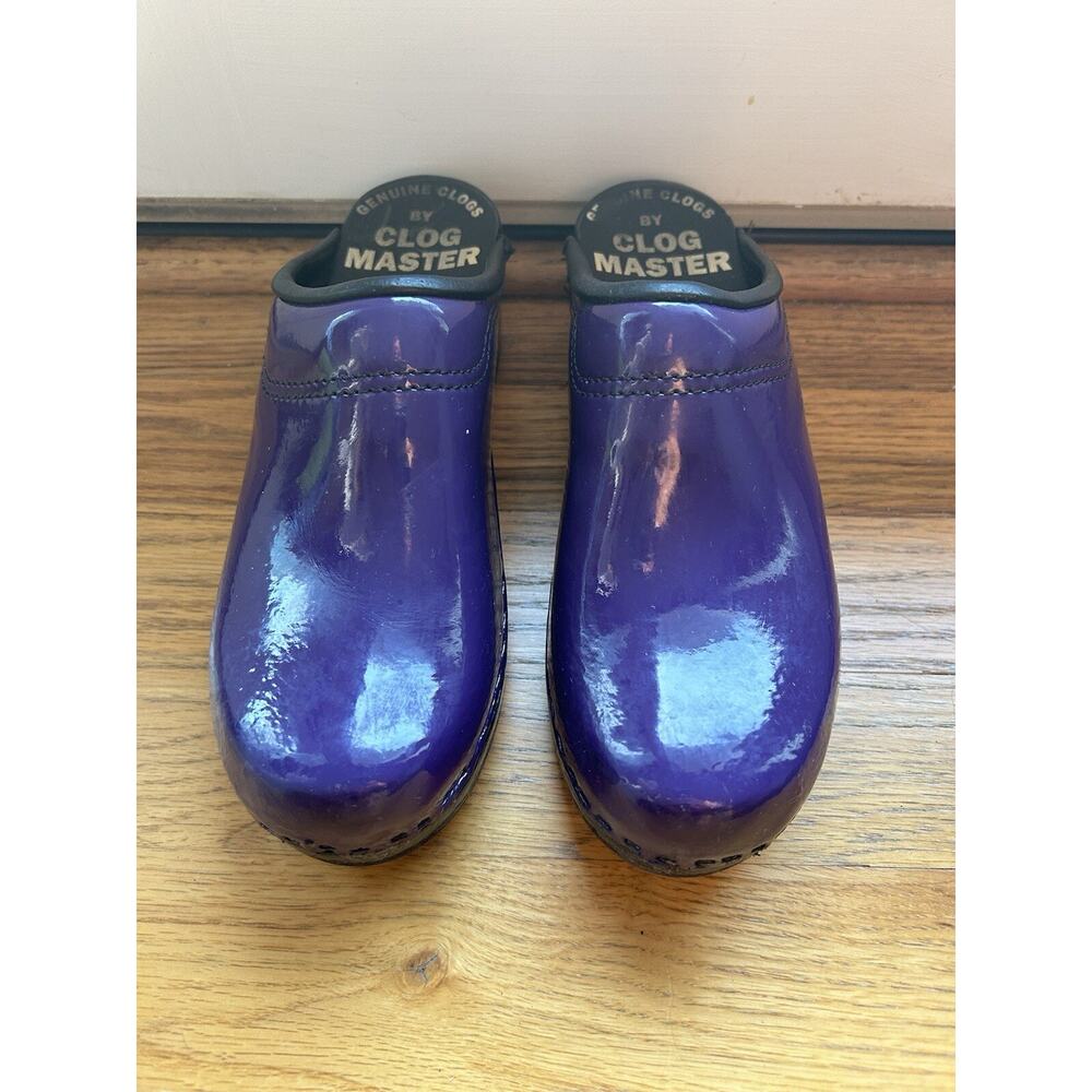 Vintage SVEN Clogs Clogmaster Wooden clogs size 35 women 5 Purple Patent Leather